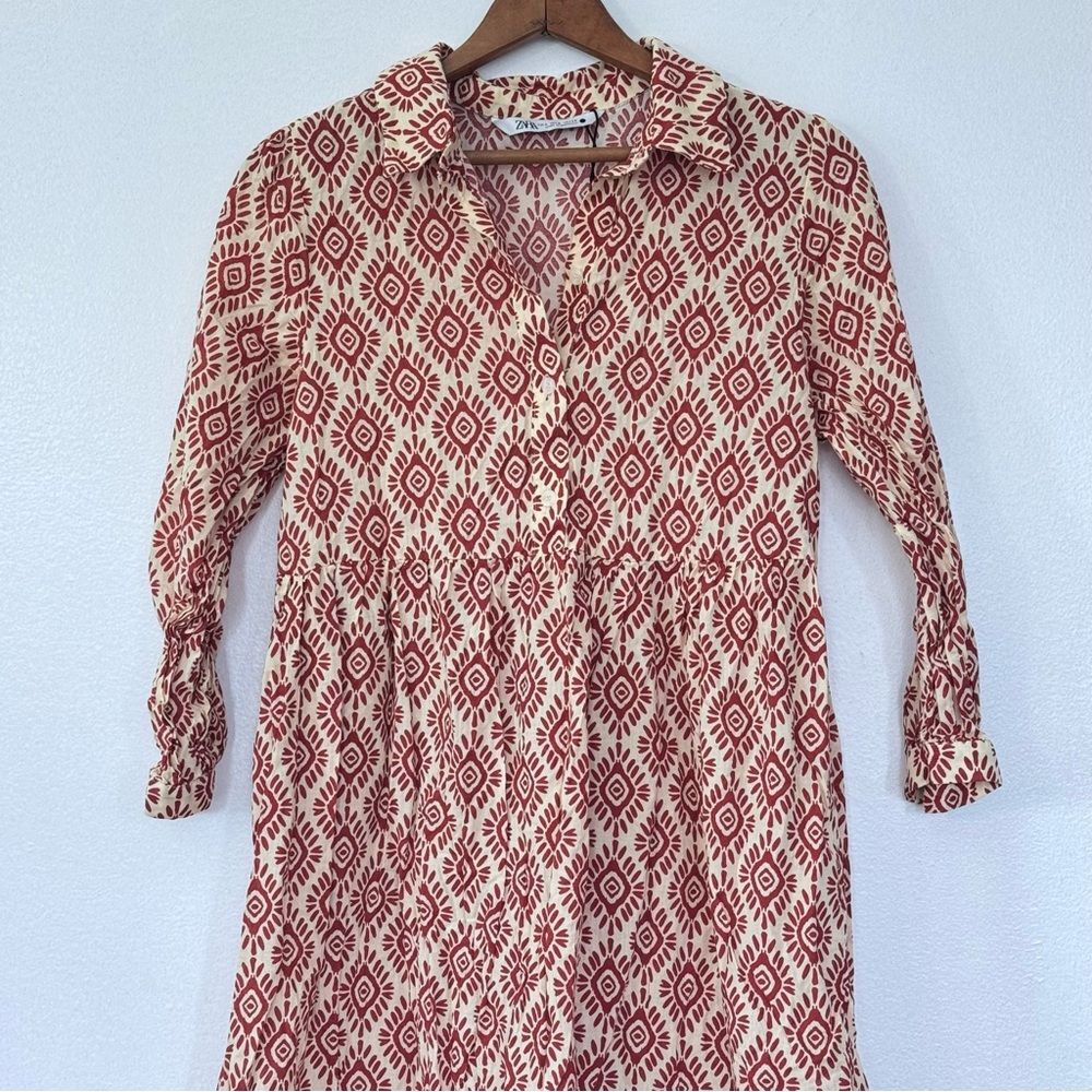 NWOT Zara Printed Midi Long Sleeve Ruffled Sundress Sz S - Picture 5 of 11